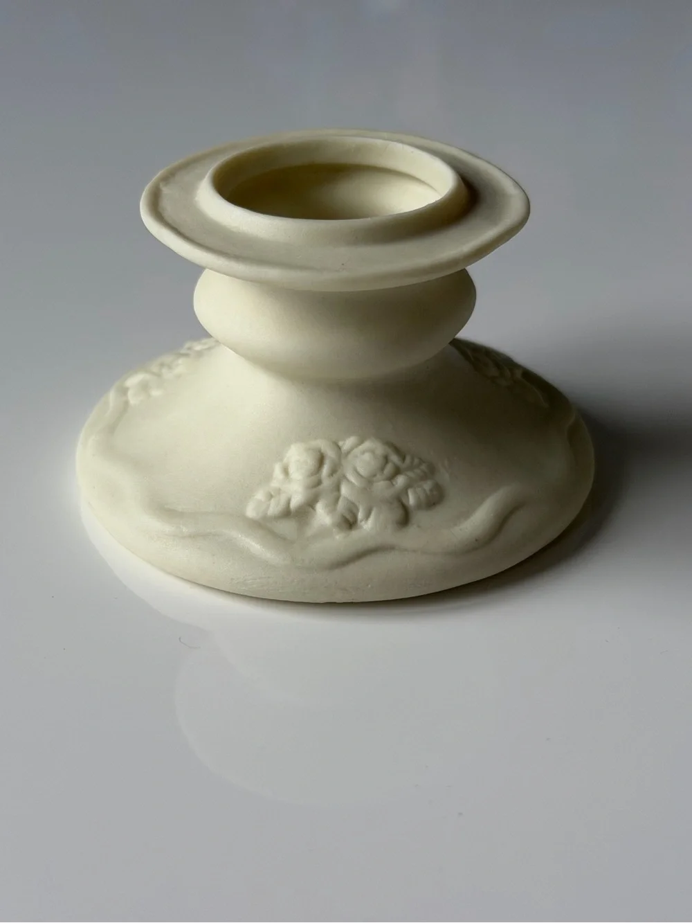 Vintage Matte Ceramic Ivory Floral Candle Holders - Set of 2